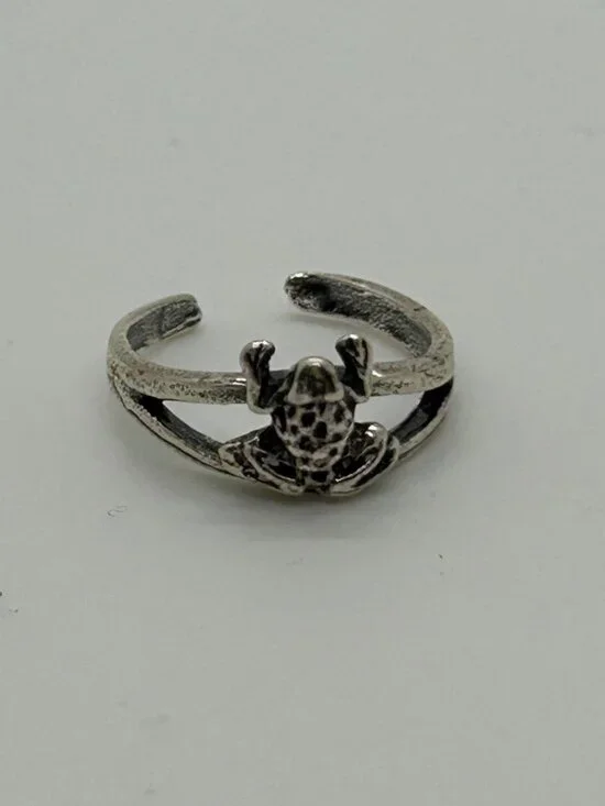 925 Sterling Silver Frog Toe Ring Adjustable Finger Knuckle Midi Band Size 2 - Picture 7 of 11